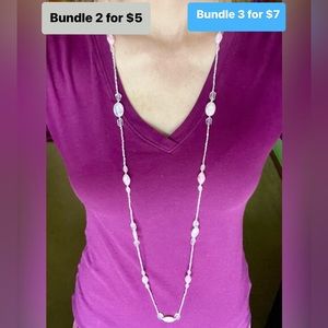 Long Pink Beaded Crystal Necklace